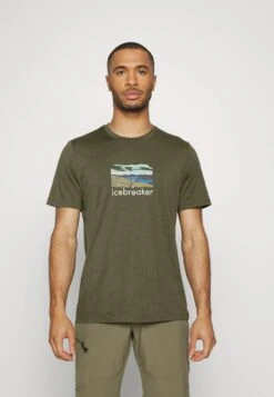 Icebreaker 100% MERINO TECH LITE II SS TEE TRAILHEAD - T-Shirt Print - Loden