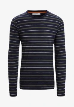 Icebreaker WAVE LS STRIPE - Langarmshirt - Midnight Navy/loden/s