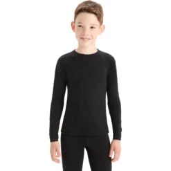 Icebreaker 200 Oasis Langarm Unterhemd Kinder - Schwarz