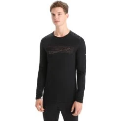 Icebreaker 200 Oasis Crewe Ski Stripes Langarmshirt Herren - Schwarz