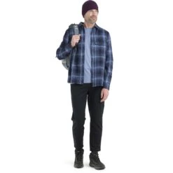 Icebreaker Dawnder Kariertes Flanellhemd Herren - Midnight Navy/Kyanite -Deutschland Icebreaker Verkaufs-Shop icebreaker mens dawnder long sleeve plaid flannel shirt midnight navy kyanite model 2 1498644