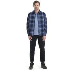 Icebreaker Dawnder Kariertes Flanellhemd Herren - Midnight Navy/Kyanite -Deutschland Icebreaker Verkaufs-Shop icebreaker mens dawnder long sleeve plaid flannel shirt midnight navy kyanite model 4 1498646