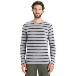 Icebreaker Wave Langarmshirt Herren - Metro Hthr/Midnight Navy/Stripe
