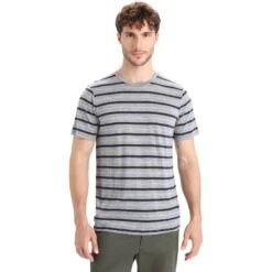 Icebreaker Wave T-Shirt Herren - Metro Hthr/Midnight Navy/Stripe