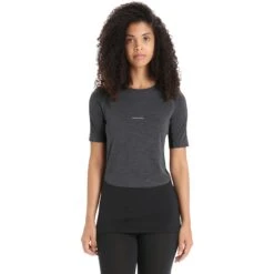 Icebreaker 125 ZoneKnit™ Crewe T-Shirt Damen - Jet Hthr/Black/Metro Hthr