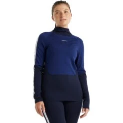 Icebreaker 200 Sonebula High Neck Langarmshirt Damen - Midnight Navy/Royal Navy/Snow