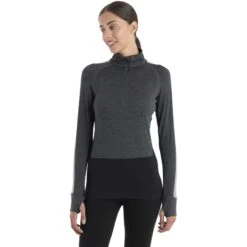 Icebreaker 200 ZoneKnit™ Half Zip Langarmshirt Damen - Jet HTHR/Schwarz/Metro HTHR