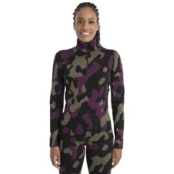 Icebreaker 260 Vertex Half Zip Natural Shades Langarmshirt Damen - Schwarz/Loden/Nightshade/Jet HTHR