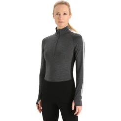 Icebreaker 260 ZoneKnit™ Half Zip Langarmshirt Damen - Jet Hthr/Black/Metro Hthr