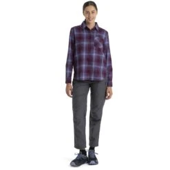 Icebreaker Dawnder Kariertes Flanellhemd Damen - Nightshade/Kyanite -Deutschland Icebreaker Verkaufs-Shop icebreaker womens dawnder long sleeve plaid flannel shirt nightshade kyanite 3 1536271