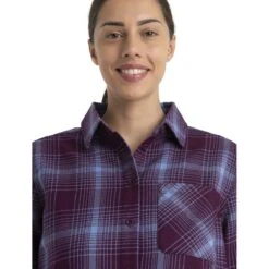 Icebreaker Dawnder Kariertes Flanellhemd Damen - Nightshade/Kyanite -Deutschland Icebreaker Verkaufs-Shop icebreaker womens dawnder long sleeve plaid flannel shirt nightshade kyanite 4 1536272