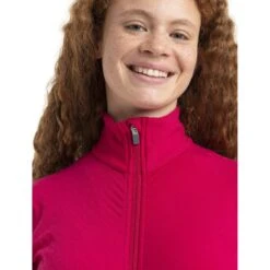Icebreaker Descender Fleecejacke Damen - Electron Pink/Tempo -Deutschland Icebreaker Verkaufs-Shop icebreaker womens descender long sleeve zip electron pink tempo model 5 1498651
