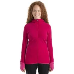 Icebreaker Descender Fleecejacke Mit Kapuze Damen - Electron Pink/Tempo