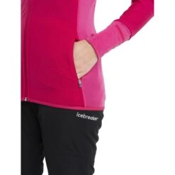 Icebreaker Descender Fleecejacke Mit Kapuze Damen - Electron Pink/Tempo -Deutschland Icebreaker Verkaufs-Shop icebreaker womens descender zip hood long sleeve midlayer electron pink tempo model 4 1498662