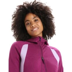 Icebreaker Quantum ZoneKnit™ Kapuzenjacke Damen - Go Berry/Purple Gaze -Deutschland Icebreaker Verkaufs-Shop icebreaker womens merino quantum zoneknit long sleeve zip hoodie go berry purple gaze 7 1384489