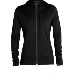 Icebreaker Quantum III Midlayer Jacke Mit Kapuze Damen - Schwarz -Deutschland Icebreaker Verkaufs-Shop icebreaker womens quantum iii long sleeve zip hood midlayer black 1 1038240