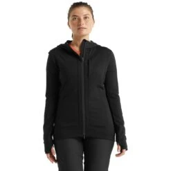 Icebreaker Quantum III Midlayer Jacke Mit Kapuze Damen - Schwarz