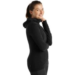 Icebreaker Quantum III Midlayer Jacke Mit Kapuze Damen - Schwarz -Deutschland Icebreaker Verkaufs-Shop icebreaker womens quantum iii long sleeve zip hood midlayer black 4 1038243