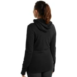 Icebreaker Quantum III Midlayer Jacke Mit Kapuze Damen - Schwarz -Deutschland Icebreaker Verkaufs-Shop icebreaker womens quantum iii long sleeve zip hood midlayer black 5 1038244