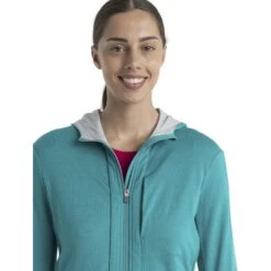 Icebreaker Quantum III Midlayer Jacke Mit Kapuze Damen - Flux Green/Ether -Deutschland Icebreaker Verkaufs-Shop icebreaker womens quantum iii long sleeve zip hood midlayer flux green ether model 6 1535762