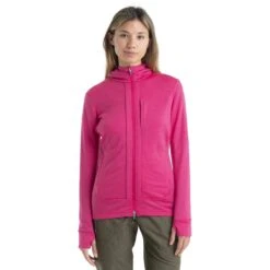 Icebreaker Quantum III Midlayer Jacke Mit Kapuze Damen - Tempo/Electron Pink