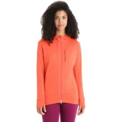 Icebreaker Quantum III Midlayer Jacke Mit Kapuze Damen - Vibrant Earth/Purple Gaze