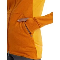 Icebreaker Quantum ZoneKnit™ Kapuzenjacke Damen - Earth/Solar -Deutschland Icebreaker Verkaufs-Shop icebreaker womens quantum zoneknit long sleeve zip hoodie earth solar model 5 1535780