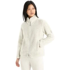 Icebreaker RealFleece™ High Pile Fleecejacke Damen - Ecru Hthr/Snow -Deutschland Icebreaker Verkaufs-Shop icebreaker womens realfleece high pile long sleeve zip ecru hthr snow 3 1270344