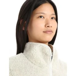 Icebreaker RealFleece™ High Pile Fleecejacke Damen - Ecru Hthr/Snow -Deutschland Icebreaker Verkaufs-Shop icebreaker womens realfleece high pile long sleeve zip ecru hthr snow 5 1270346