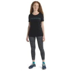Icebreaker Tech Lite II Camping Lines T-Shirt Damen - Schwarz -Deutschland Icebreaker Verkaufs-Shop icebreaker womens tech lite ii camping lines short sleeve tee black model 3 1499086