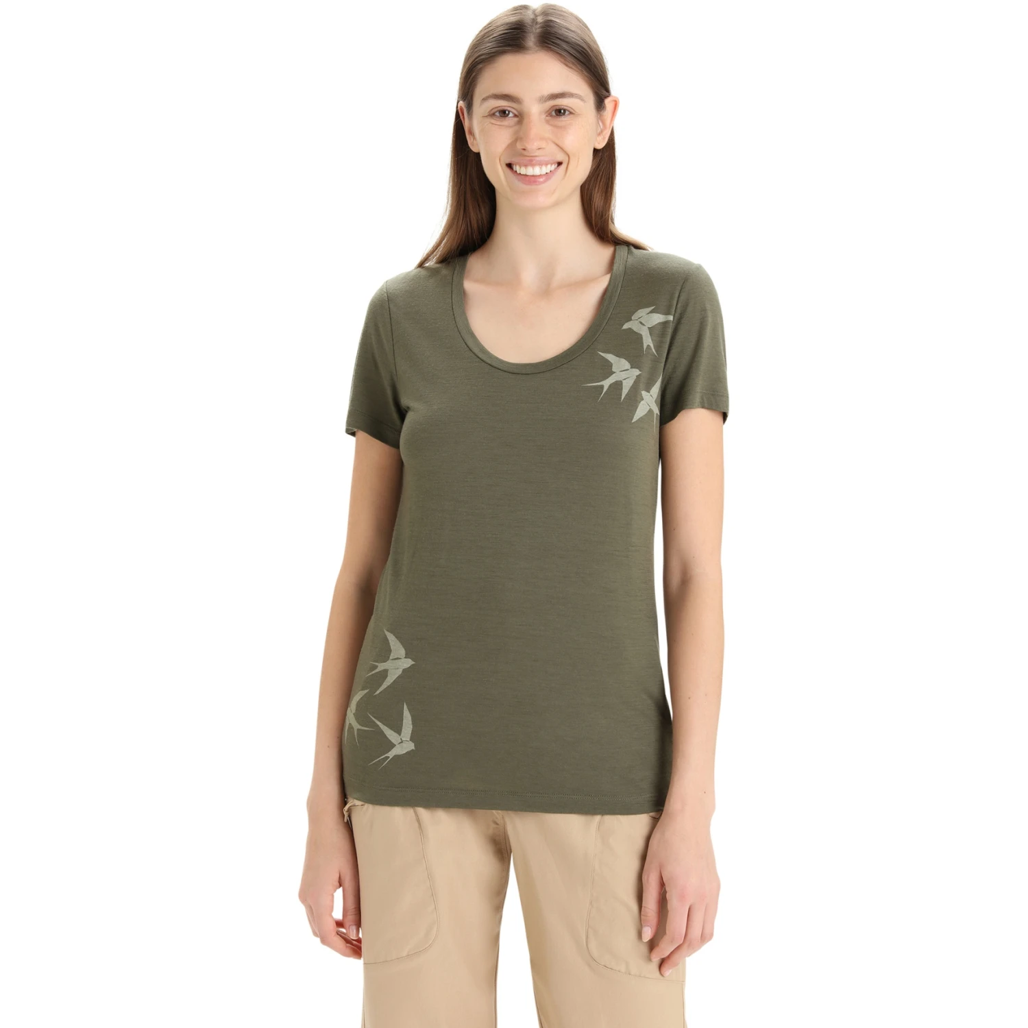 Icebreaker Tech Lite II Swarming Shapes Scoop T-Shirt Damen - Loden 1 Icebreaker Tech Lite II Swarming Shapes Scoop T-Shirt Damen - Loden