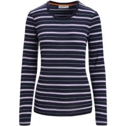Icebreaker Wave Langarmshirt Damen - Midnight Navy/Purple Gaze/Stripe -Deutschland Icebreaker Verkaufs-Shop icebreaker womens wave long sleeve tee midnight navy purple gaze stripe 1 1384770