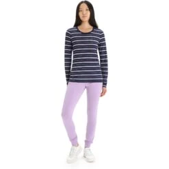 Icebreaker Wave Langarmshirt Damen - Midnight Navy/Purple Gaze/Stripe -Deutschland Icebreaker Verkaufs-Shop icebreaker womens wave long sleeve tee midnight navy purple gaze stripe 5 1384777