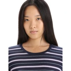 Icebreaker Wave Langarmshirt Damen - Midnight Navy/Purple Gaze/Stripe -Deutschland Icebreaker Verkaufs-Shop icebreaker womens wave long sleeve tee midnight navy purple gaze stripe 6 1384778