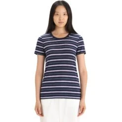 Icebreaker Wave T-Shirt Damen - Midnight Navy/Purple Gaze/Stripe