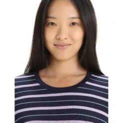 Icebreaker Wave T-Shirt Damen - Midnight Navy/Purple Gaze/Stripe -Deutschland Icebreaker Verkaufs-Shop icebreaker womens wave short sleeve tee midnight navy purple gaze stripe 6 1384791