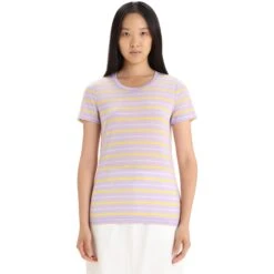 Icebreaker Wave T-Shirt Damen - Purple Gaze/Summer/Stripe
