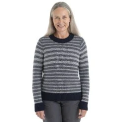 Icebreaker Waypoint Crewe Pullover Damen - Midnight Navy/Snow/Stripe