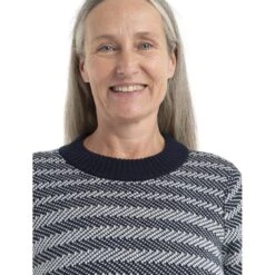 Icebreaker Waypoint Crewe Pullover Damen - Midnight Navy/Snow/Stripe -Deutschland Icebreaker Verkaufs-Shop icebreaker womens waypoint crewe sweater midnight navy snow stripe model 4 1499277