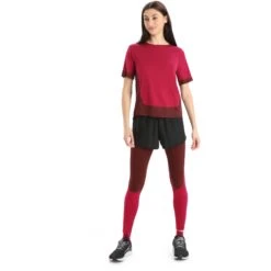 Icebreaker ZoneKnit™ Boxy T-Shirt Damen - Cherry/Espresso -Deutschland Icebreaker Verkaufs-Shop icebreaker womens zoneknit boxy short sleeve tee cherry espresso 6 1271494