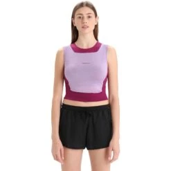 Icebreaker ZoneKnit™ Cropped Bra-Tank Top Damen - Purple Gaze/Go Berry