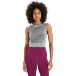 Icebreaker ZoneKnit™ GEODETIC Cropped Bra-Tank Top Damen - Metro Hthr/Black/AOP