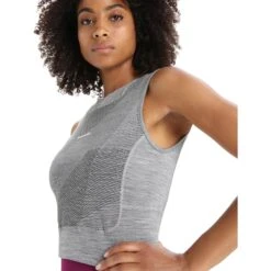 Icebreaker ZoneKnit™ GEODETIC Cropped Bra-Tank Top Damen - Metro Hthr/Black/AOP -Deutschland Icebreaker Verkaufs-Shop icebreaker womens zoneknit geodetic cropped bra tank metro hthr black aop 8 1384867