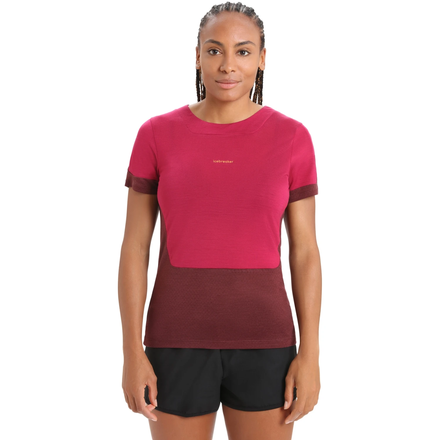 Icebreaker ZoneKnit™ Slit Back T-Shirt Damen - Cherry/Espresso 1 Icebreaker ZoneKnit™ Slit Back T-Shirt Damen - Cherry/Espresso